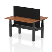 Air Back-to-Back 1400 x 600mm Height Adjustable 2 Person Office Bench Desk Walnut Top with Cable Ports Black Frame with Black Straight Screen