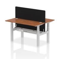 Air Back-to-Back 1400 x 600mm Height Adjustable 2 Person Office Bench Desk Walnut Top with Cable Ports Silver Frame with Black Straight Screen