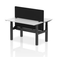Air Back-to-Back 1400 x 600mm Height Adjustable 2 Person Office Bench Desk White Top with Cable Ports Black Frame with Black Straight Screen