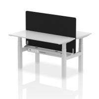 Air Back-to-Back 1400 x 600mm Height Adjustable 2 Person Office Bench Desk White Top with Cable Ports Silver Frame with Black Straight Screen