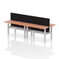 Air Back-to-Back 1400 x 600mm Height Adjustable 4 Person Office Bench Desk Beech Top with Cable Ports Silver Frame with Black Straight Screen