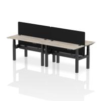 Air Back-to-Back 1400 x 600mm Height Adjustable 4 Person Office Bench Desk Grey Oak Top with Cable Ports Black Frame with Black Straight Screen