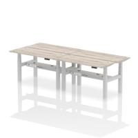 Dynamic Air Back-to-Back W1400 x D600mm Height Adjustable Sit Stand 4 Person Bench Desk With Cable Ports Grey Oak Finish Silver Frame - HA01898