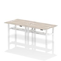 Dynamic Air Back-to-Back W1400 x D600mm Height Adjustable Sit Stand 4 Person Bench Desk With Cable Ports Grey Oak Finish White Frame - HA01900