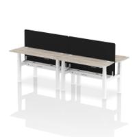 Air Back-to-Back 1400 x 600mm Height Adjustable 4 Person Office Bench Desk Grey Oak Top with Cable Ports White Frame with Black Straight Screen