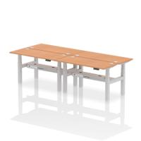 Dynamic Air Back-to-Back W1400 x D600mm Height Adjustable Sit Stand 4 Person Bench Desk With Cable Ports Oak Finish Silver Frame - HA01910