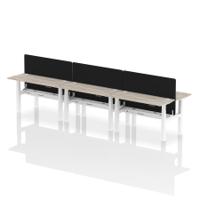 Air Back-to-Back 1400 x 600mm Height Adjustable 6 Person Office Bench Desk Grey Oak Top with Cable Ports White Frame with Black Straight Screen