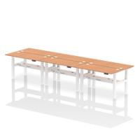 Dynamic Air Back-to-Back W1400 x D600mm Height Adjustable Sit Stand 6 Person Bench Desk With Cable Ports Oak Finish White Frame - HA01948