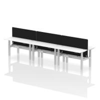 Air Back-to-Back 1400 x 600mm Height Adjustable 6 Person Office Bench Desk White Top with Cable Ports Silver Frame with Black Straight Screen
