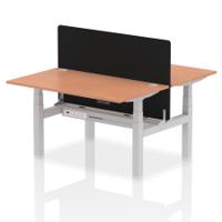 Air Back-to-Back 1400 x 800mm Height Adjustable 2 Person Office Bench Desk Beech Top with Cable Ports Silver Frame with Black Straight Screen