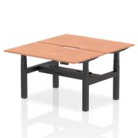 Air Back-to-Back 1400 x 800mm Height Adjustable 2 Person Office Bench Desk Beech Top with Scalloped Edge Black Frame