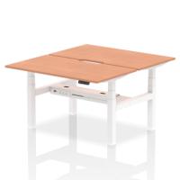 Air Back-to-Back 1400 x 800mm Height Adjustable 2 Person Office Bench Desk Beech Top with Scalloped Edge White Frame