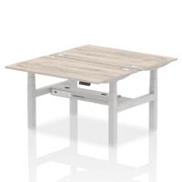 Air Back-to-Back 1400 x 800mm Height Adjustable 2 Person Office Bench Desk Grey Oak Top with Cable Ports Silver Frame