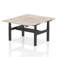 Air Back-to-Back 1400 x 800mm Height Adjustable 2 Person Office Bench Desk Grey Oak Top with Scalloped Edge Black Frame