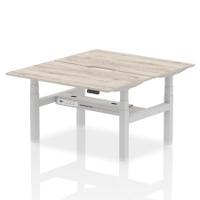 Air Back-to-Back 1400 x 800mm Height Adjustable 2 Person Office Bench Desk Grey Oak Top with Scalloped Edge Silver Frame