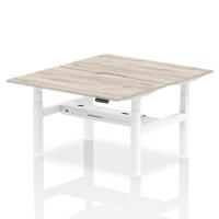Air Back-to-Back 1400 x 800mm Height Adjustable 2 Person Office Bench Desk Grey Oak Top with Scalloped Edge White Frame
