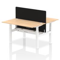 Air Back-to-Back 1400 x 800mm Height Adjustable 2 Person Office Bench Desk Maple Top with Cable Ports White Frame with Black Straight Screen