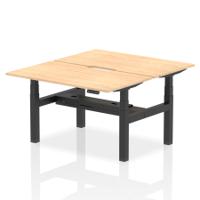Air Back-to-Back 1400 x 800mm Height Adjustable 2 Person Office Bench Desk Maple Top with Scalloped Edge Black Frame