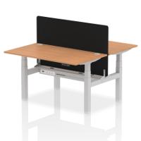 Air Back-to-Back 1400 x 800mm Height Adjustable 2 Person Office Bench Desk Oak Top with Cable Ports Silver Frame with Black Straight Screen
