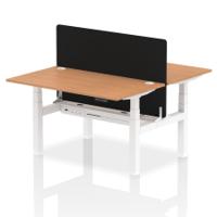 Air Back-to-Back 1400 x 800mm Height Adjustable 2 Person Office Bench Desk Oak Top with Cable Ports White Frame with Black Straight Screen