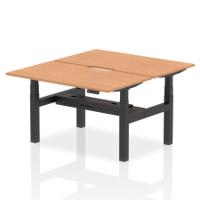 Air Back-to-Back 1400 x 800mm Height Adjustable 2 Person Office Bench Desk Oak Top with Scalloped Edge Black Frame