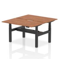 Air Back-to-Back 1400 x 800mm Height Adjustable 2 Person Office Bench Desk Walnut Top with Scalloped Edge Black Frame