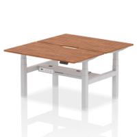 Air Back-to-Back 1400 x 800mm Height Adjustable 2 Person Office Bench Desk Walnut Top with Scalloped Edge Silver Frame