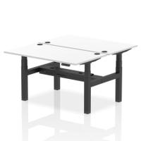 Air Back-to-Back 1400 x 800mm Height Adjustable 2 Person Office Bench Desk White Top with Cable Ports Black Frame