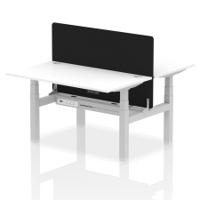Air Back-to-Back 1400 x 800mm Height Adjustable 2 Person Office Bench Desk White Top with Cable Ports Silver Frame with Black Straight Screen
