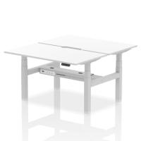 Air Back-to-Back 1400 x 800mm Height Adjustable 2 Person Office Bench Desk White Top with Scalloped Edge Silver Frame
