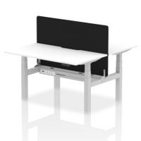 Air Back-to-Back 1400 x 800mm Height Adjustable 2 Person Office Bench Desk White Top with Scalloped Edge Silver Frame with Black Straight Screen