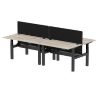 Air Back-to-Back 1400 x 800mm Height Adjustable 4 Person Office Bench Desk Grey Oak Top with Cable Ports Black Frame with Black Straight Screen