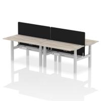 Air Back-to-Back 1400 x 800mm Height Adjustable 4 Person Office Bench Desk Grey Oak Top with Cable Ports Silver Frame with Black Straight Screen