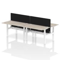 Air Back-to-Back 1400 x 800mm Height Adjustable 4 Person Office Bench Desk Grey Oak Top with Cable Ports White Frame with Black Straight Screen