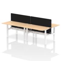 Air Back-to-Back 1400 x 800mm Height Adjustable 4 Person Office Bench Desk Maple Top with Cable Ports White Frame with Black Straight Screen
