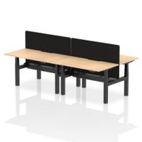 Air Back-to-Back 1400 x 800mm Height Adjustable 4 Person Office Bench Desk Maple Top with Scalloped Edge Black Frame with Black Straight Screen