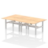 Air Back-to-Back 1400 x 800mm Height Adjustable 4 Person Office Bench Desk Maple Top with Scalloped Edge Silver Frame