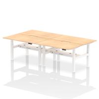 Air Back-to-Back 1400 x 800mm Height Adjustable 4 Person Office Bench Desk Maple Top with Scalloped Edge White Frame