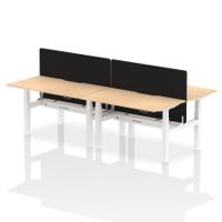 Air Back-to-Back 1400 x 800mm Height Adjustable 4 Person Office Bench Desk Maple Top with Scalloped Edge White Frame with Black Straight Screen
