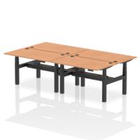 Dynamic Air Back-to-Back W1400 x D800mm Height Adjustable Sit Stand 4 Person Bench Desk With Cable Ports Oak Finish Black Frame - HA02070