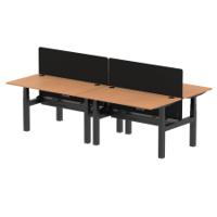Air Back-to-Back 1400 x 800mm Height Adjustable 4 Person Office Bench Desk Oak Top with Cable Ports Black Frame with Black Straight Screen