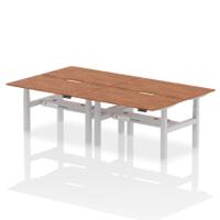 Air Back-to-Back 1400 x 800mm Height Adjustable 4 Person Office Bench Desk Walnut Top with Scalloped Edge Silver Frame