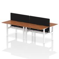 Air Back-to-Back 1400 x 800mm Height Adjustable 4 Person Office Bench Desk Walnut Top with Scalloped Edge White Frame with Black Straight Screen
