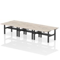 Air Back-to-Back 1400 x 800mm Height Adjustable 6 Person Office Bench Desk Grey Oak Top with Scalloped Edge Black Frame