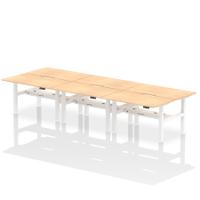 Air Back-to-Back 1400 x 800mm Height Adjustable 6 Person Office Bench Desk Maple Top with Scalloped Edge White Frame