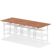 Air Back-to-Back 1400 x 800mm Height Adjustable 6 Person Office Bench Desk Walnut Top with Scalloped Edge White Frame