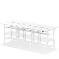 Air Back-to-Back 1400 x 800mm Height Adjustable 6 Person Office Bench Desk White Top with Scalloped Edge White Frame
