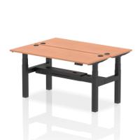 Dynamic Air Back-to-Back W1600 x D600mm Height Adjustable Sit Stand 2 Person Bench Desk With Cable Ports Beech Finish Black Frame - HA02178