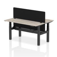 Air Back-to-Back 1600 x 600mm Height Adjustable 2 Person Office Bench Desk Grey Oak Top with Cable Ports Black Frame with Black Straight Screen