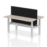 Air Back-to-Back 1600 x 600mm Height Adjustable 2 Person Office Bench Desk Grey Oak Top with Cable Ports Silver Frame with Black Straight Screen